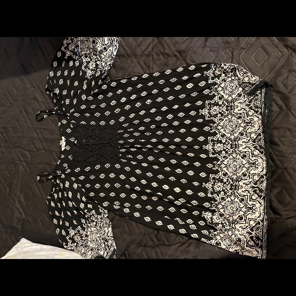 Boho Off-The-Shoulder Dress, Damask Pattern